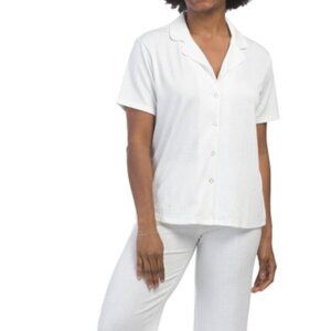 NWT FLORA BY FLORA NIKROOZ 2pc Luisa Textured Notch Collar Ivory Pajama Set
